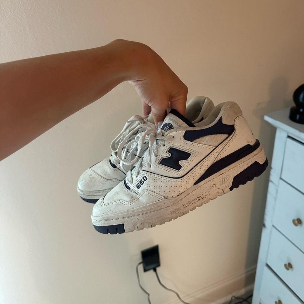 New Balance 550 White and Navy Sneakers